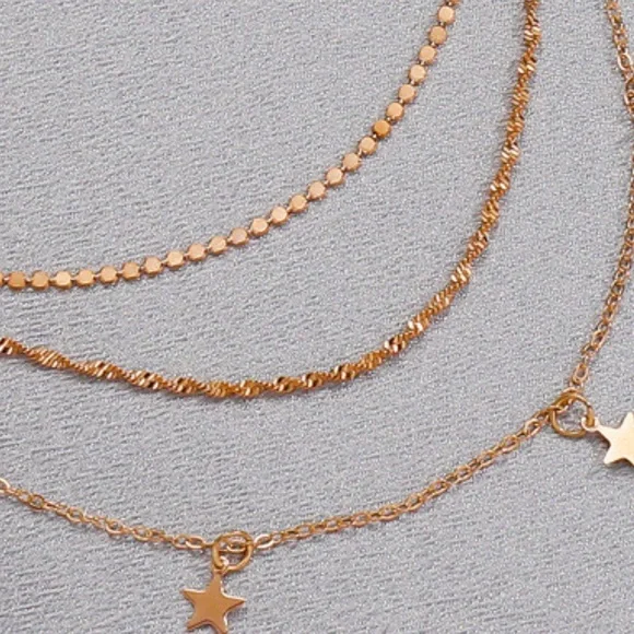 🆕 Goldtone Layered Star Design 3 Chain Necklace - Picture 6 of 8
